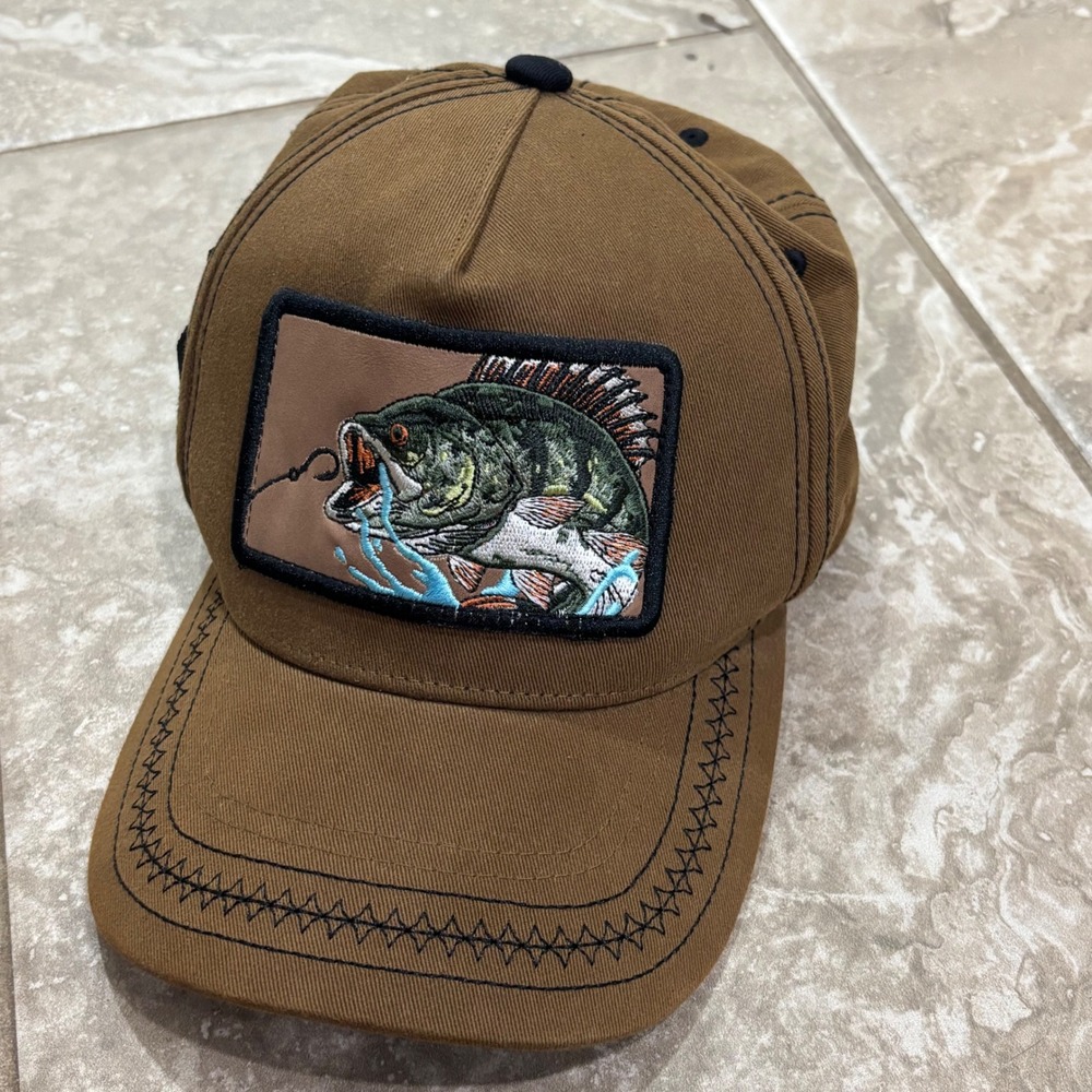 Pitbull Mens Brown Bass‎ Fish Patch Trucker Hat Snapback Fishing Baseball Cap
